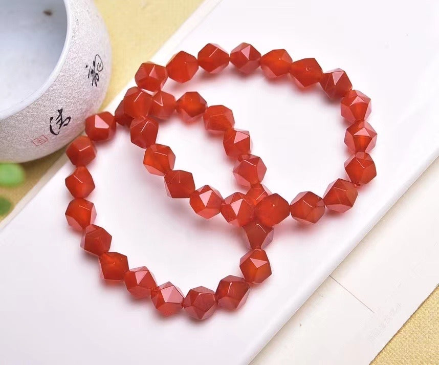 10mm Red Agate Diamond Faceted Bracelets