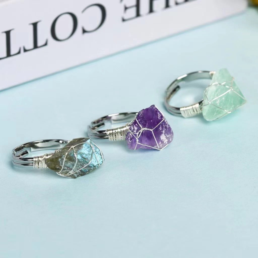 9pcs / set silver color specimens rings