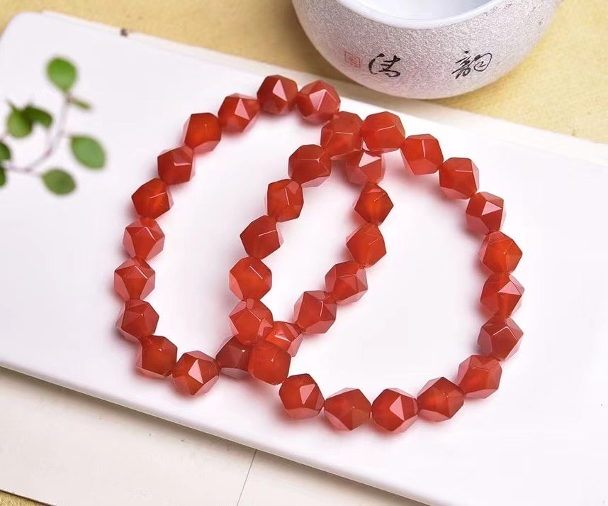 10mm Red Agate Diamond Faceted Bracelets